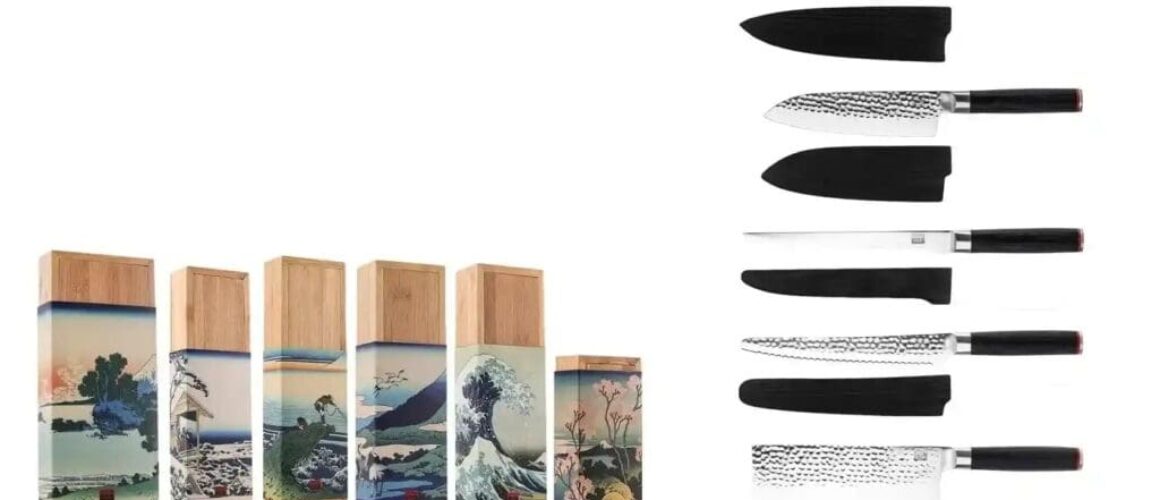 kotai pakka complete set van 6 messen, schilmes, koksmes gyuto, santokumes, fileermes, broodmes en hakmes