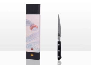 KOTAI Hashi Damascus Officemes met 12 cm lemmet naast de geschenkverpakking